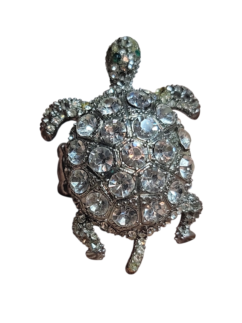 Vintage Rhinestone Turtle Brooch Pendant Stretch Ring Set Clear AB Crystal - Picture 5 of 6
